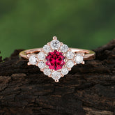 Round Cut Ruby Engagement Ring Cluster Six Prong Setting